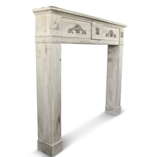 Rahmen Mantel Kamin Holz Cerusé Weiß 137x20x114cm