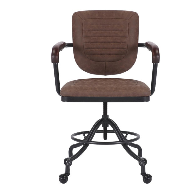 Fauteuil Fer Peau Synthétique Marron 60x58x83/100cm