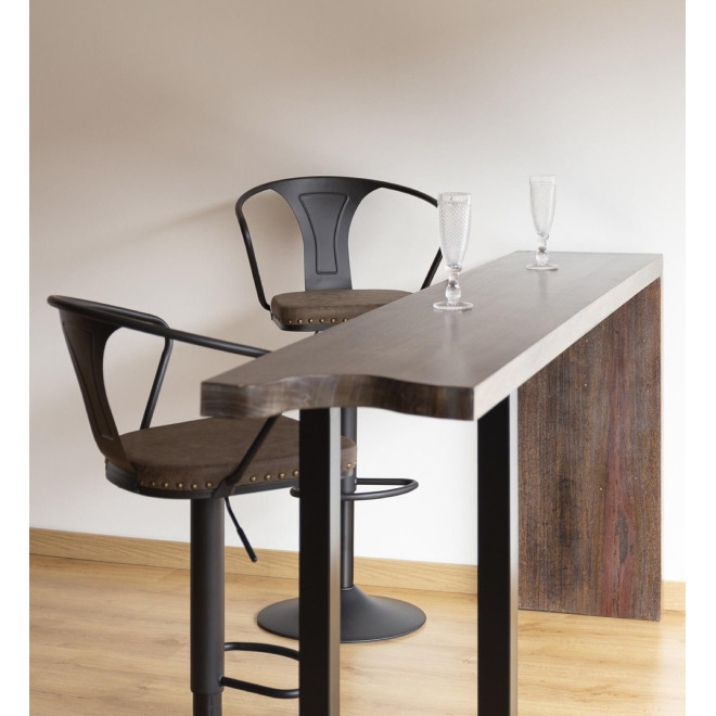 Tabouret Fer Peau Synthétique Marron 47x50x88/108cm