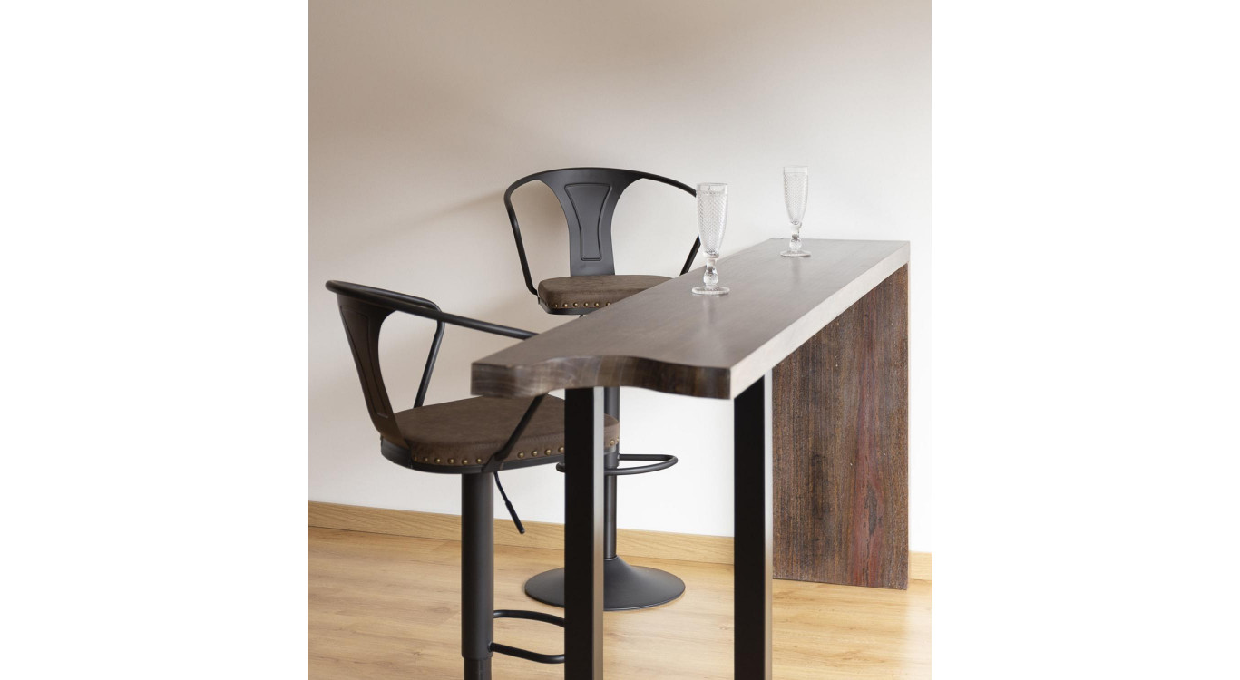 Tabouret Fer Peau Synthétique Marron 47x50x88/108cm
