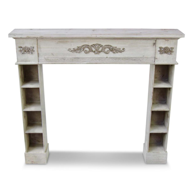 Encadrement Manteau Cheminée Bois Cerusé Blanc 115x20x101cm