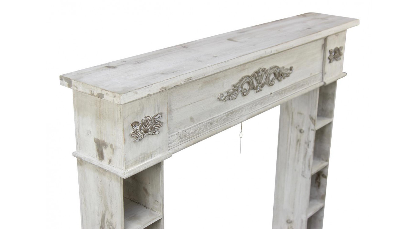 Encadrement Manteau Cheminée Bois Cerusé Blanc 115x20x101cm