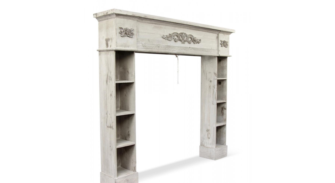 Encadrement Manteau Cheminée Bois Cerusé Blanc 115x20x101cm