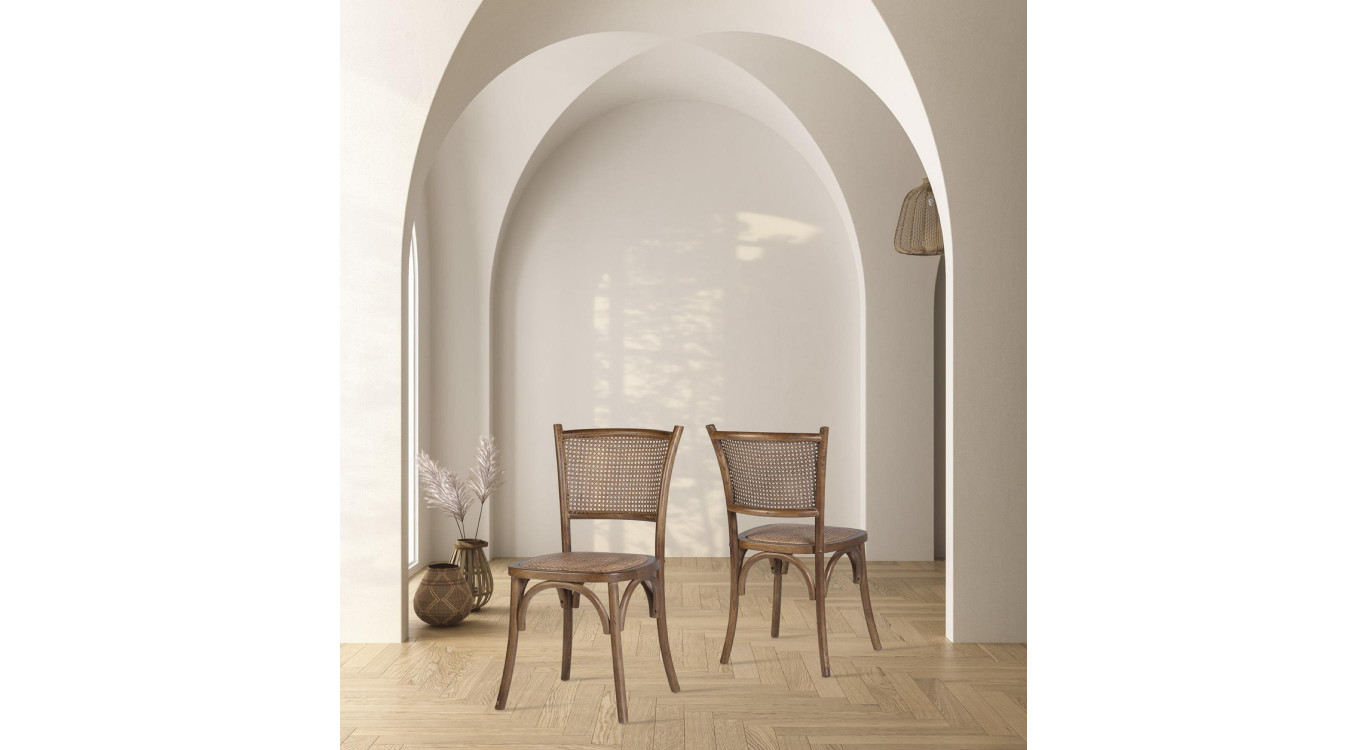 Chaise Bois Rotin Marron 45x42x89cm