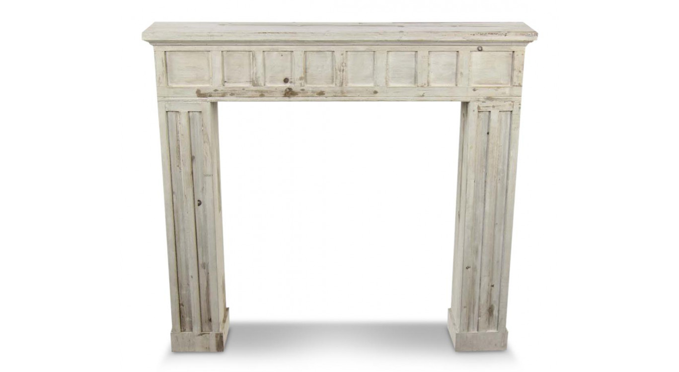 Einfassung Mantel Kamin Holz Cerusé Weiß 108.5x19.5x101.5cm