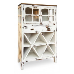 Meuble Rangement Bouteille 2 Tiroirs Bois Bronze Blanc 100x35x150cm