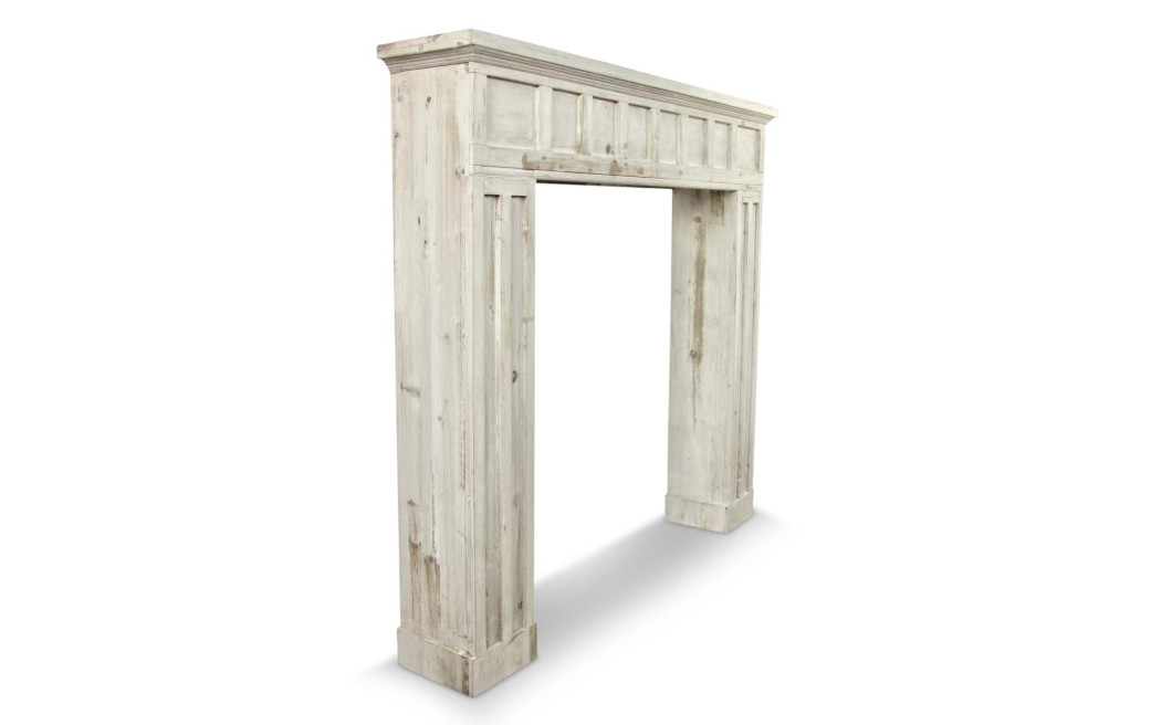 Einfassung Mantel Kamin Holz Cerusé Weiß 108.5x19.5x101.5cm