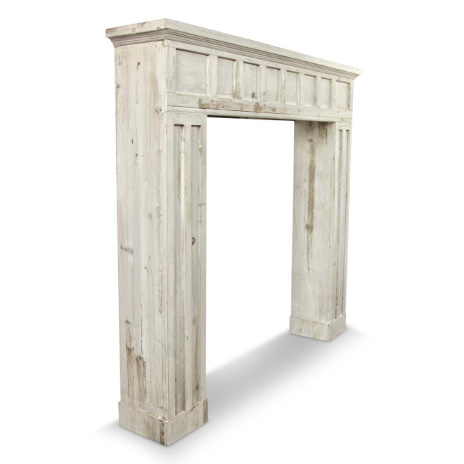 Einfassung Mantel Kamin Holz Cerusé Weiß 108.5x19.5x101.5cm