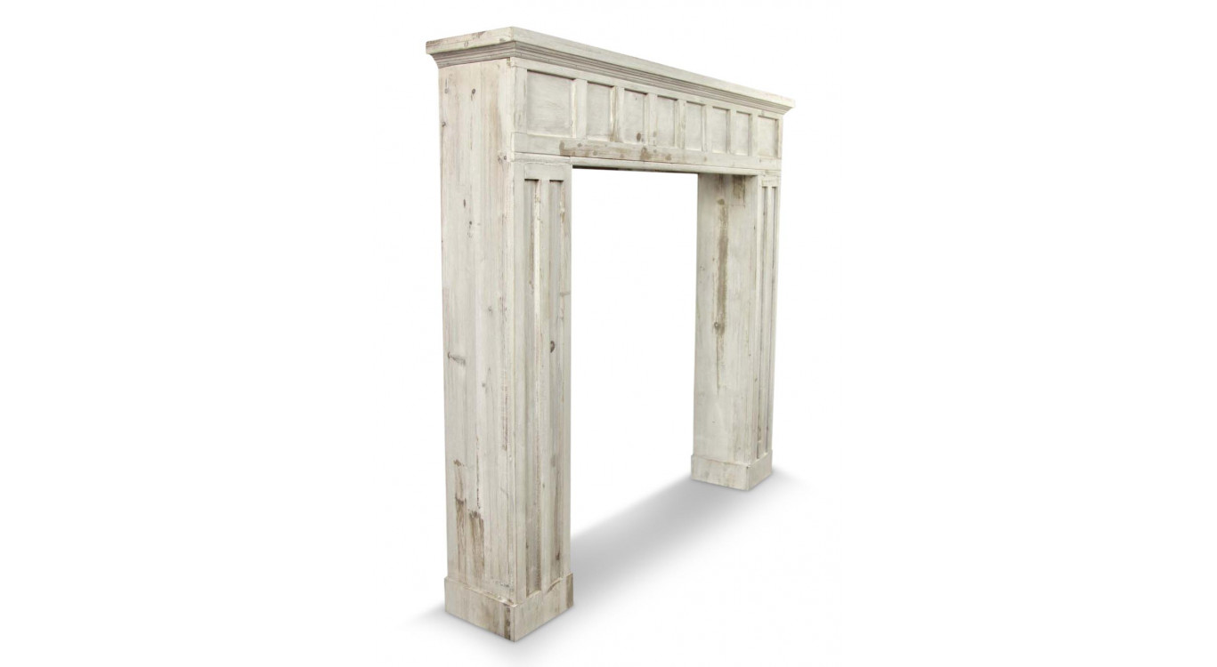 Einfassung Mantel Kamin Holz Cerusé Weiß 108.5x19.5x101.5cm