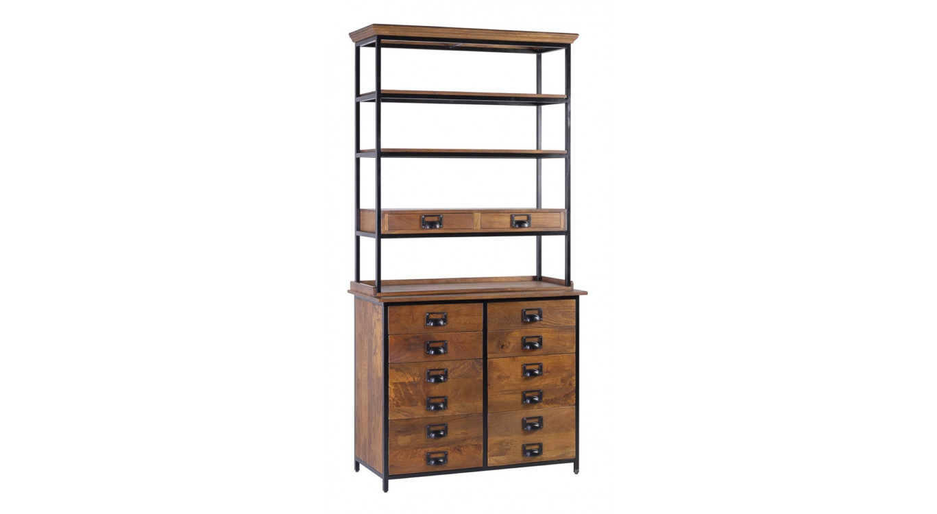 Vaisselier 10 Tiroirs Bois Fer Marron 100x45x200cm