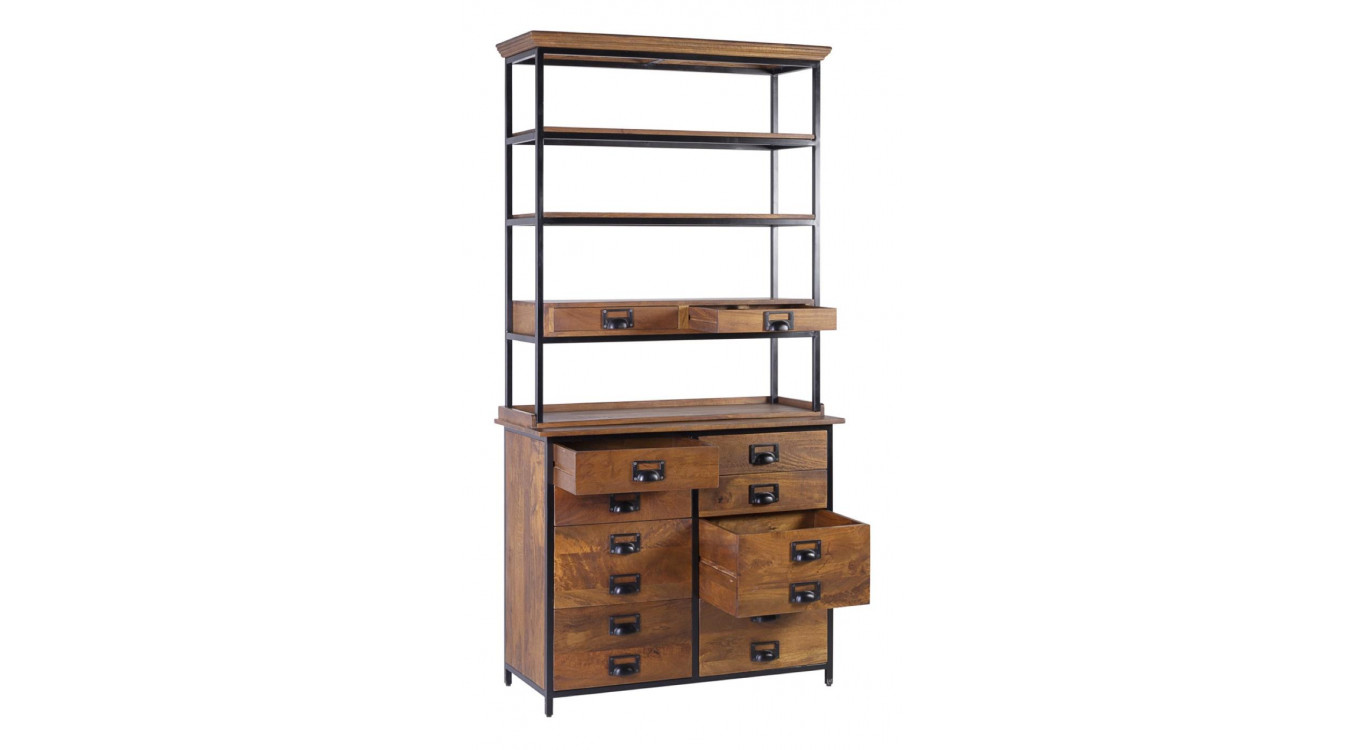 Vaisselier 10 Tiroirs Bois Fer Marron 100x45x200cm