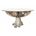 Mesa de comedor de madera y cristal marrón 150x150x78cm