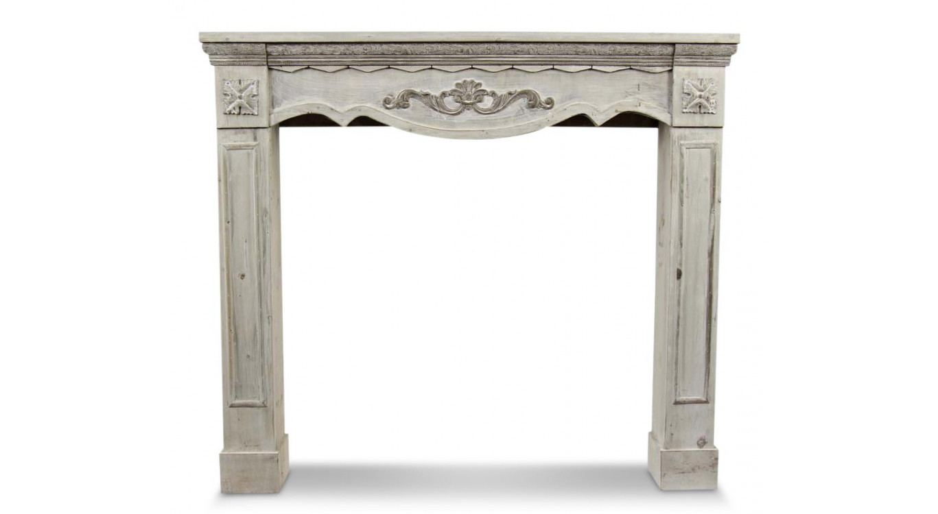 Rahmen Mantel Kamin Holz Cerusé Weiß 115x20x101cm