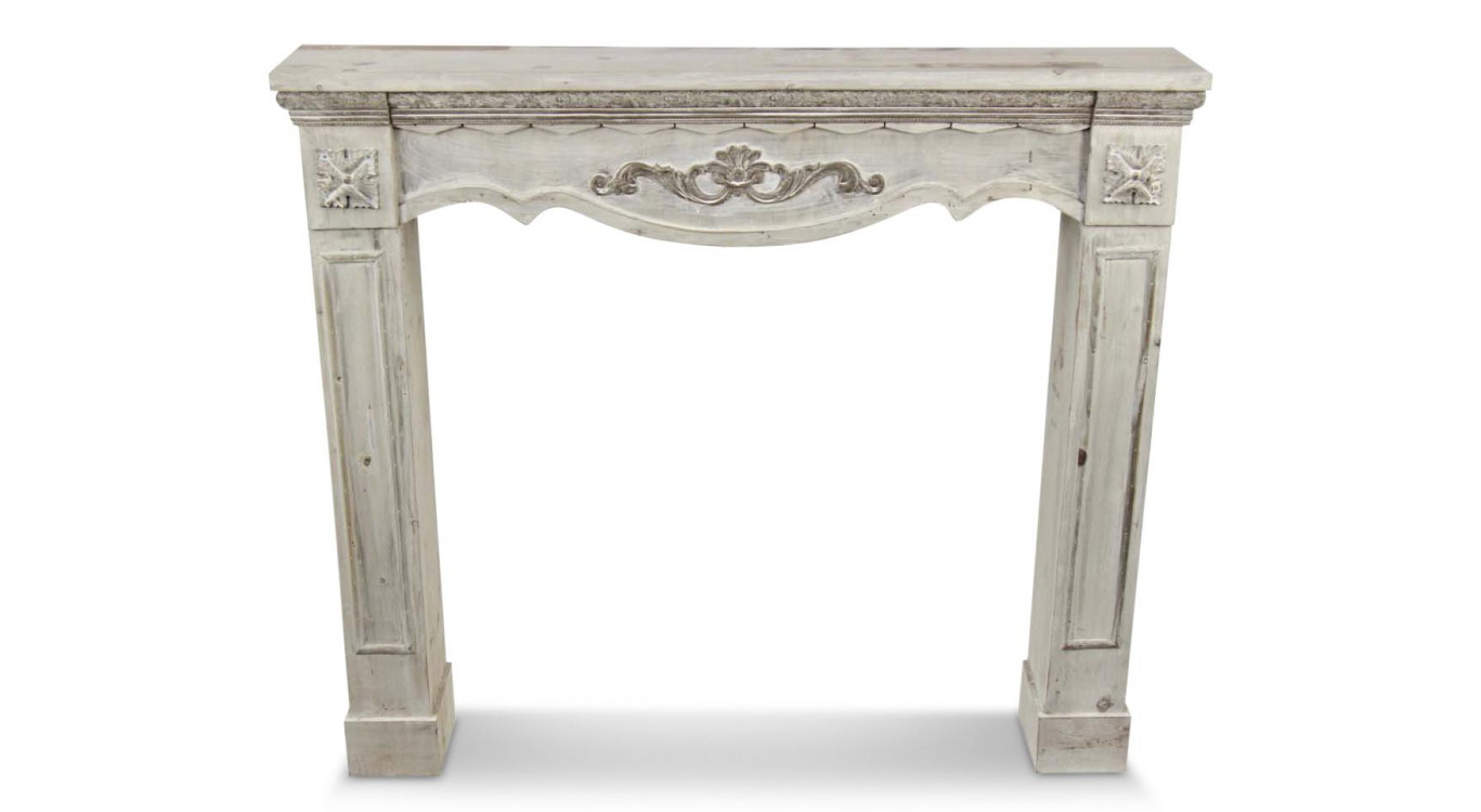 Rahmen Mantel Kamin Holz Cerusé Weiß 115x20x101cm