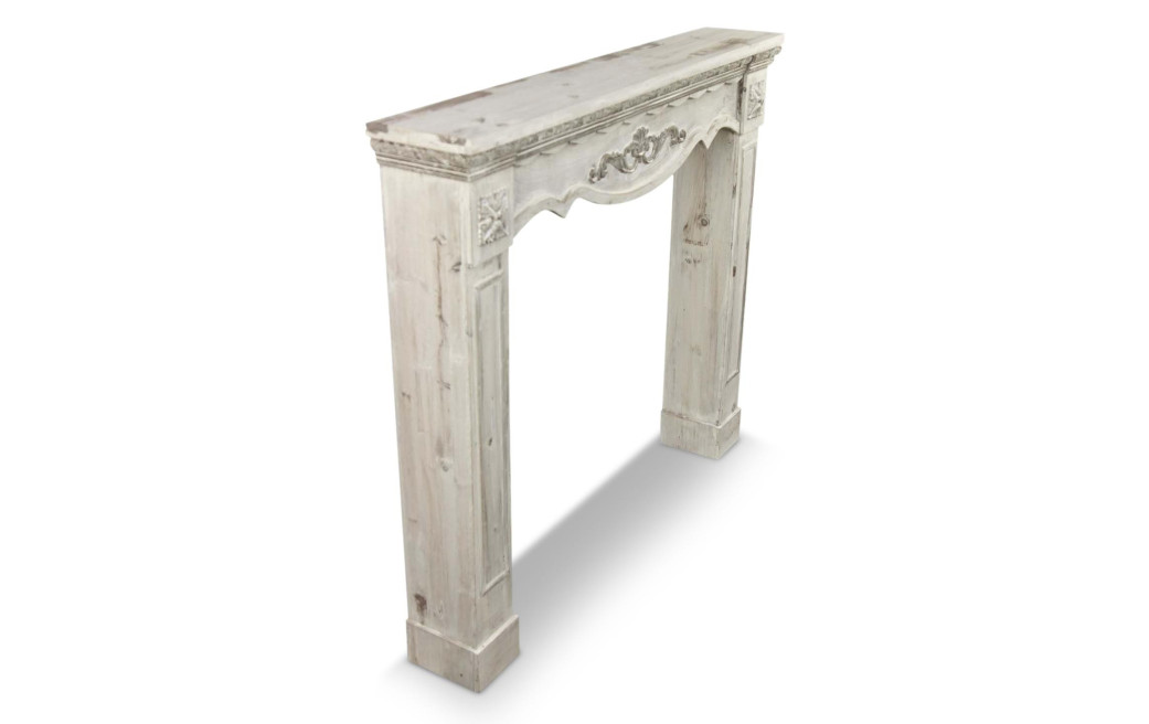 Rahmen Mantel Kamin Holz Cerusé Weiß 115x20x101cm