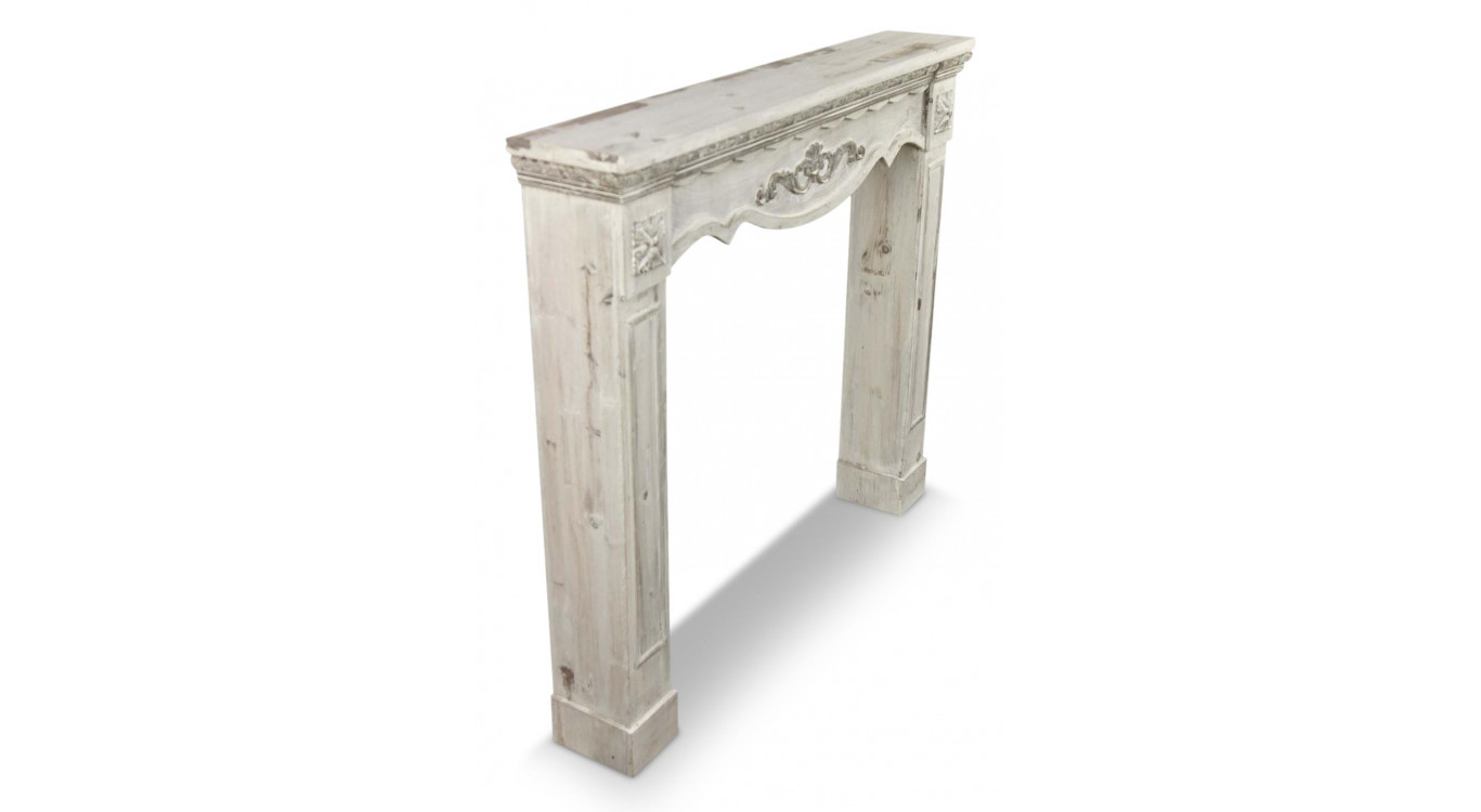 Rahmen Mantel Kamin Holz Cerusé Weiß 115x20x101cm