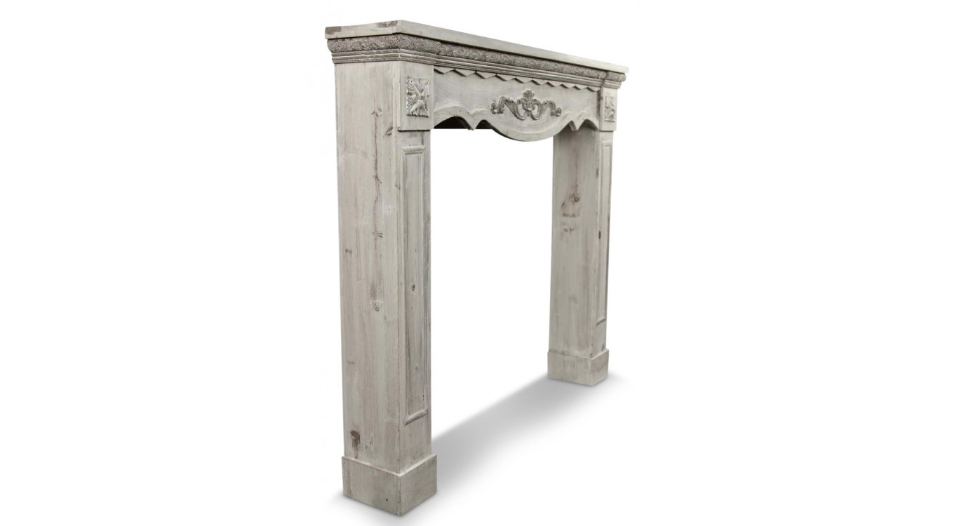 Rahmen Mantel Kamin Holz Cerusé Weiß 115x20x101cm