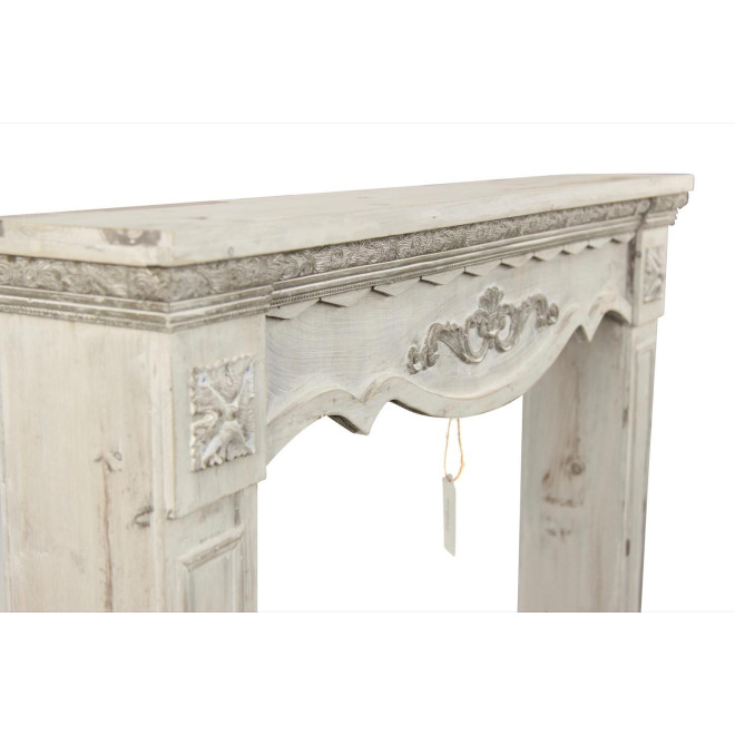 Rahmen Mantel Kamin Holz Cerusé Weiß 115x20x101cm