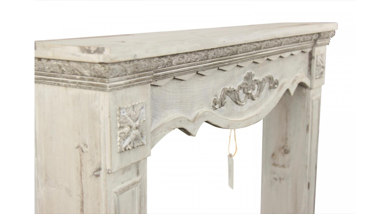 Rahmen Mantel Kamin Holz Cerusé Weiß 115x20x101cm