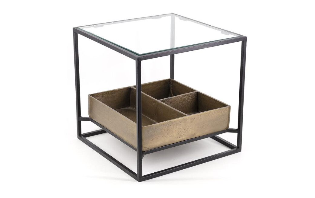 Table Basse Aluminum Fer Verre Bronze 42x42x40cm