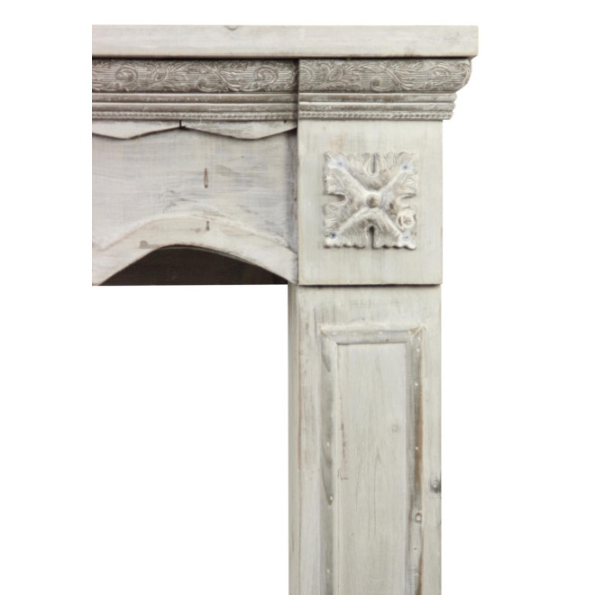 Rahmen Mantel Kamin Holz Cerusé Weiß 115x20x101cm