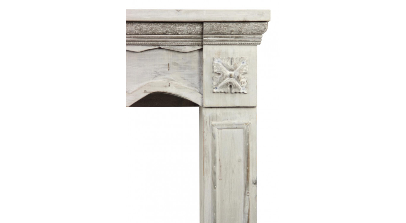 Rahmen Mantel Kamin Holz Cerusé Weiß 115x20x101cm