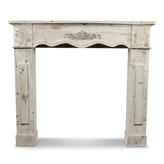 Encadrement Manteau Cheminée Bois Cerusé Blanc 115.5x20x102cm