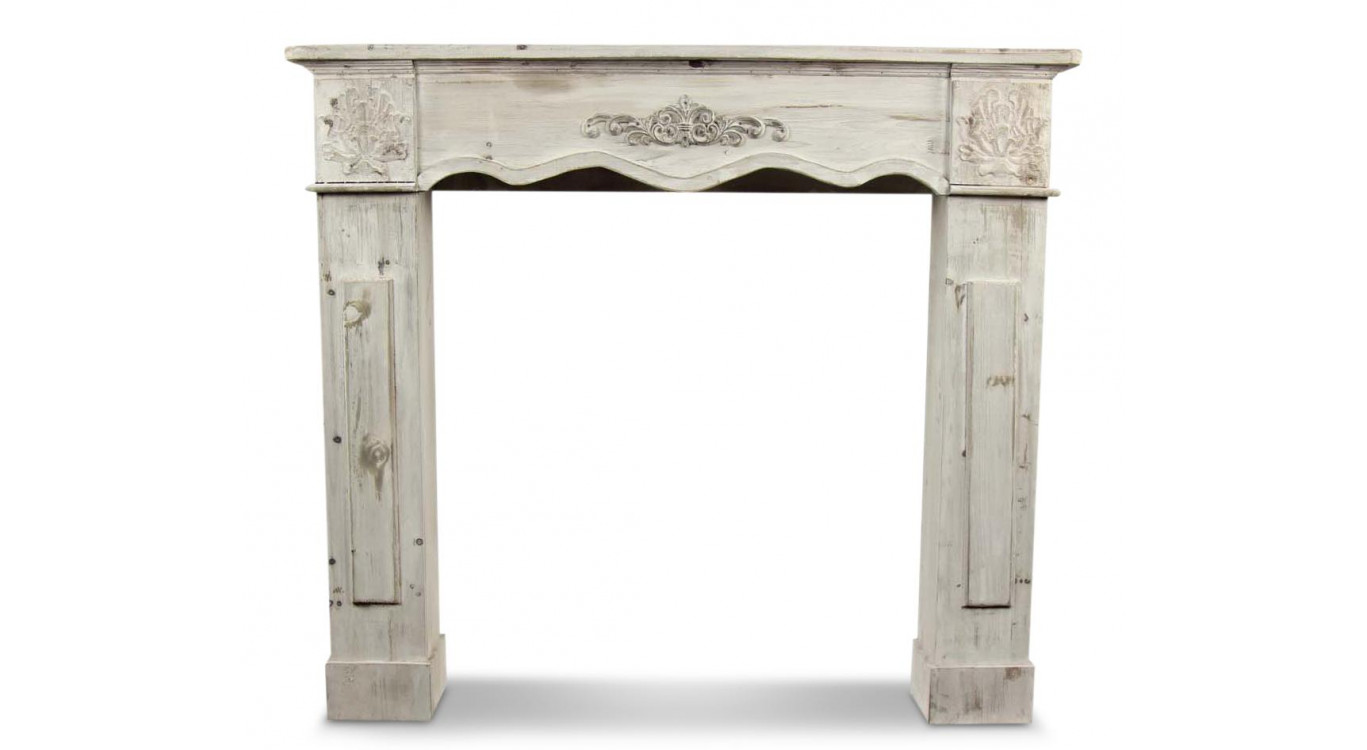 Einfassung Mantel Kamin Holz Cerusé Weiß 115.5x20x102cm