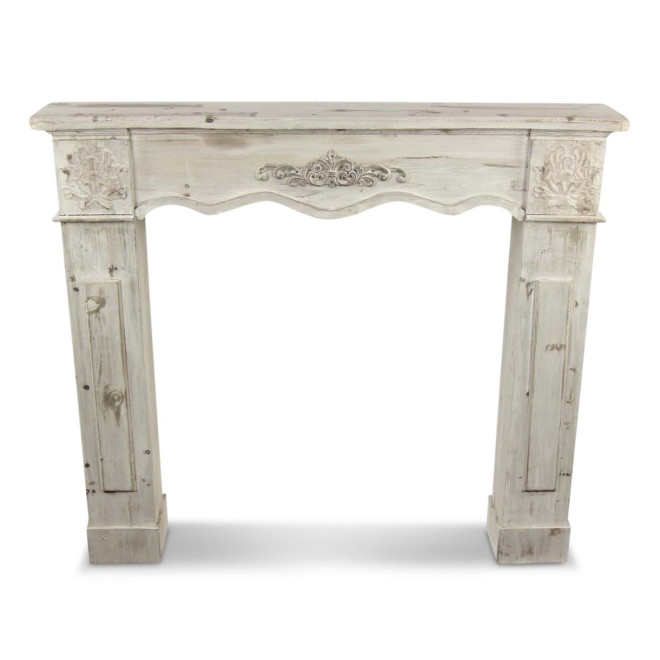 Einfassung Mantel Kamin Holz Cerusé Weiß 115.5x20x102cm