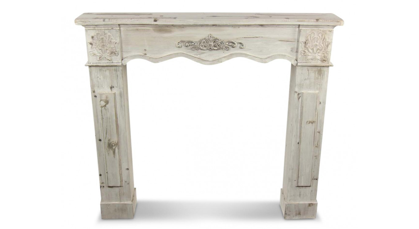 Einfassung Mantel Kamin Holz Cerusé Weiß 115.5x20x102cm
