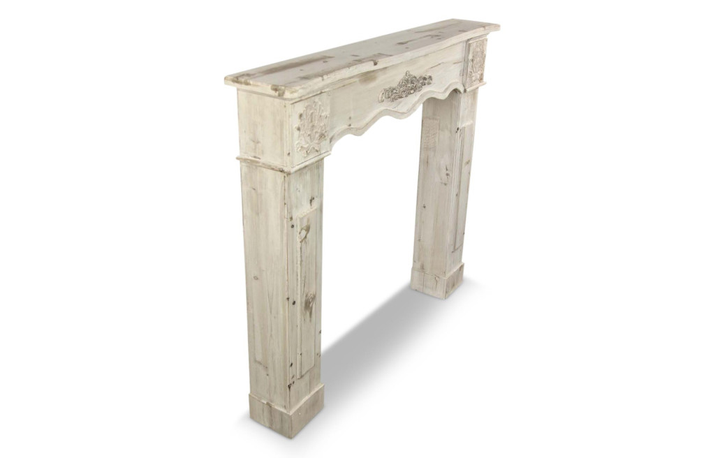 Encadrement Manteau Cheminée Bois Cerusé Blanc 115.5x20x102cm