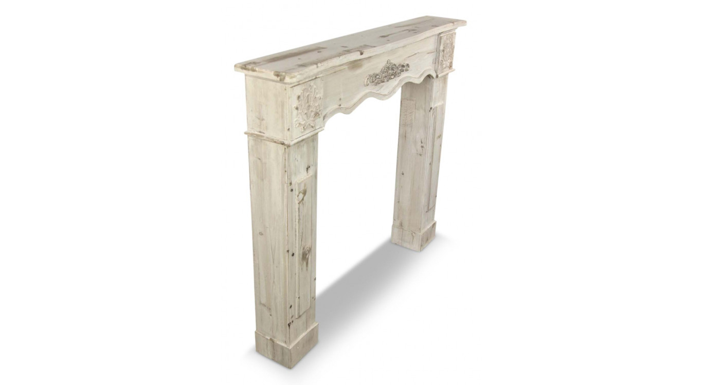 Einfassung Mantel Kamin Holz Cerusé Weiß 115.5x20x102cm