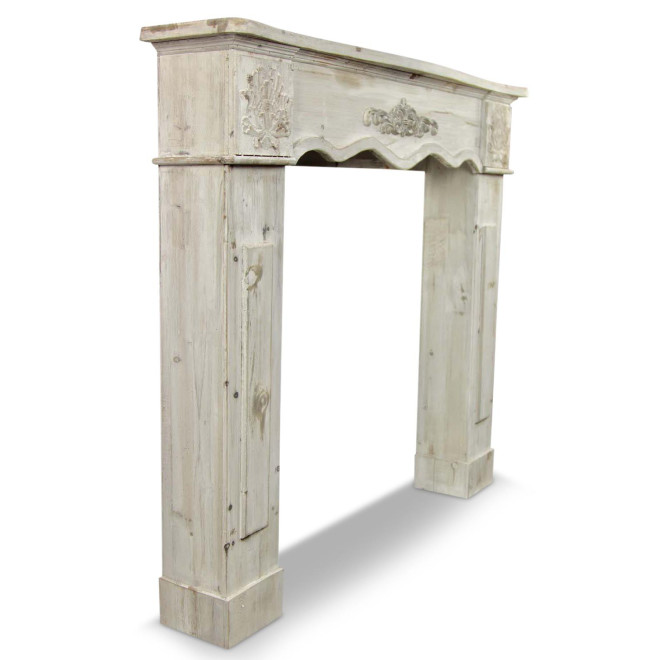 Encadrement Manteau Cheminée Bois Cerusé Blanc 115.5x20x102cm