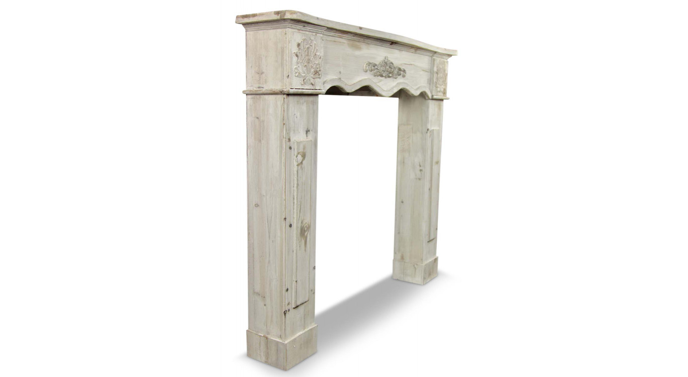 Einfassung Mantel Kamin Holz Cerusé Weiß 115.5x20x102cm
