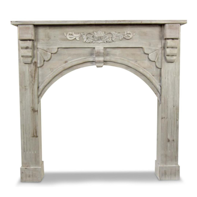 Rahmen Mantel Kamin Holz Cerusé Weiß 106x21x100cm
