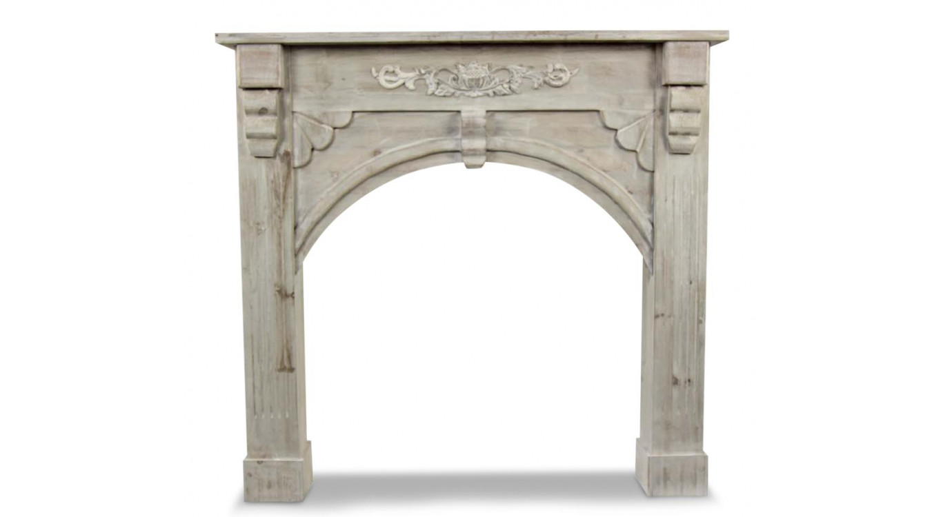 Encadrement Manteau Cheminée Bois Cerusé Blanc 106x21x100cm