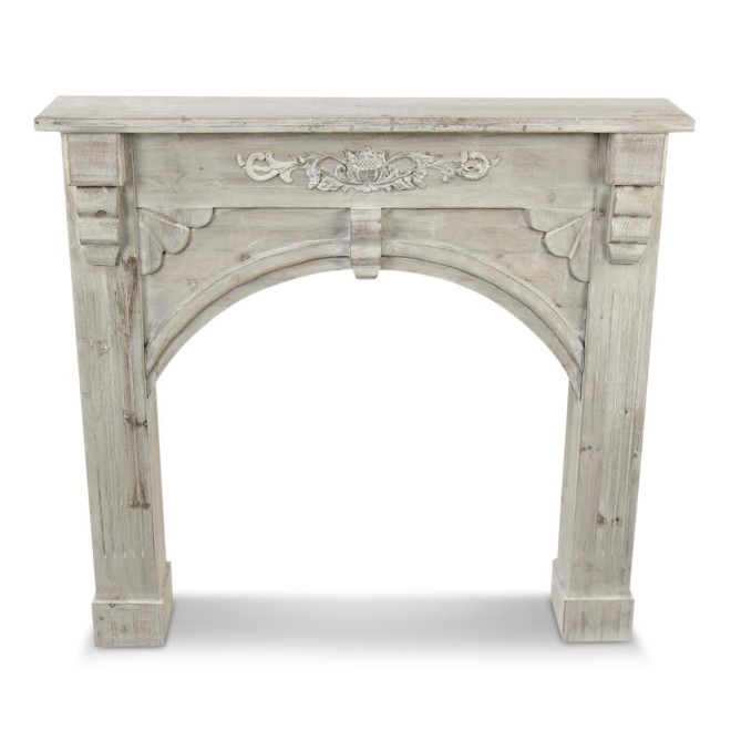 Rahmen Mantel Kamin Holz Cerusé Weiß 106x21x100cm
