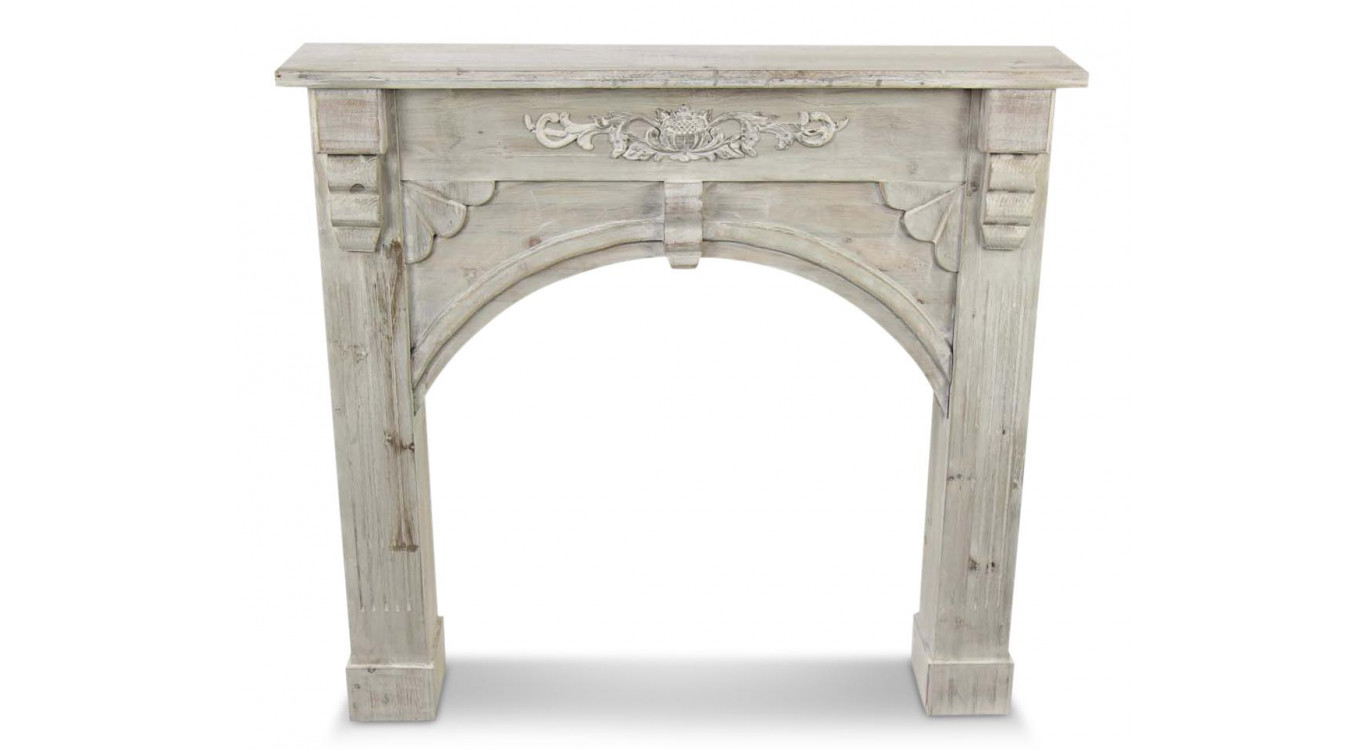 Rahmen Mantel Kamin Holz Cerusé Weiß 106x21x100cm