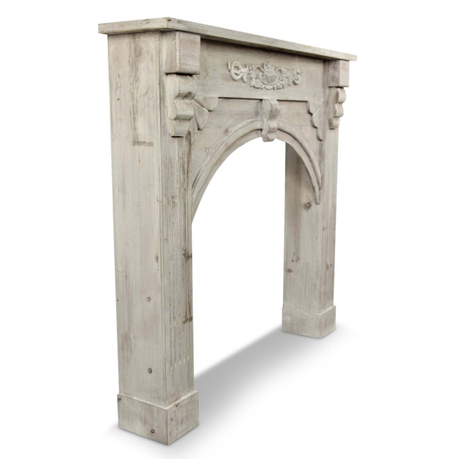 Encadrement Manteau Cheminée Bois Cerusé Blanc 106x21x100cm