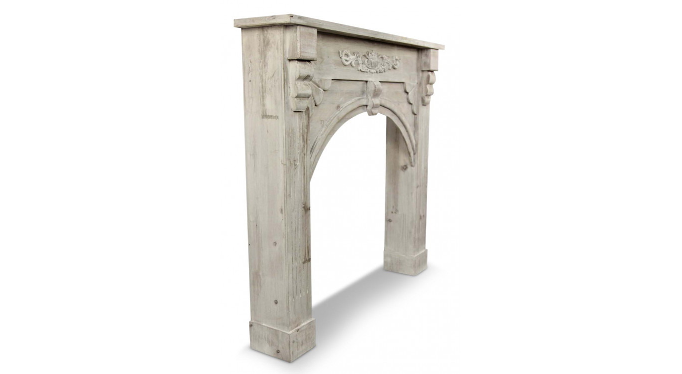 Encadrement Manteau Cheminée Bois Cerusé Blanc 106x21x100cm