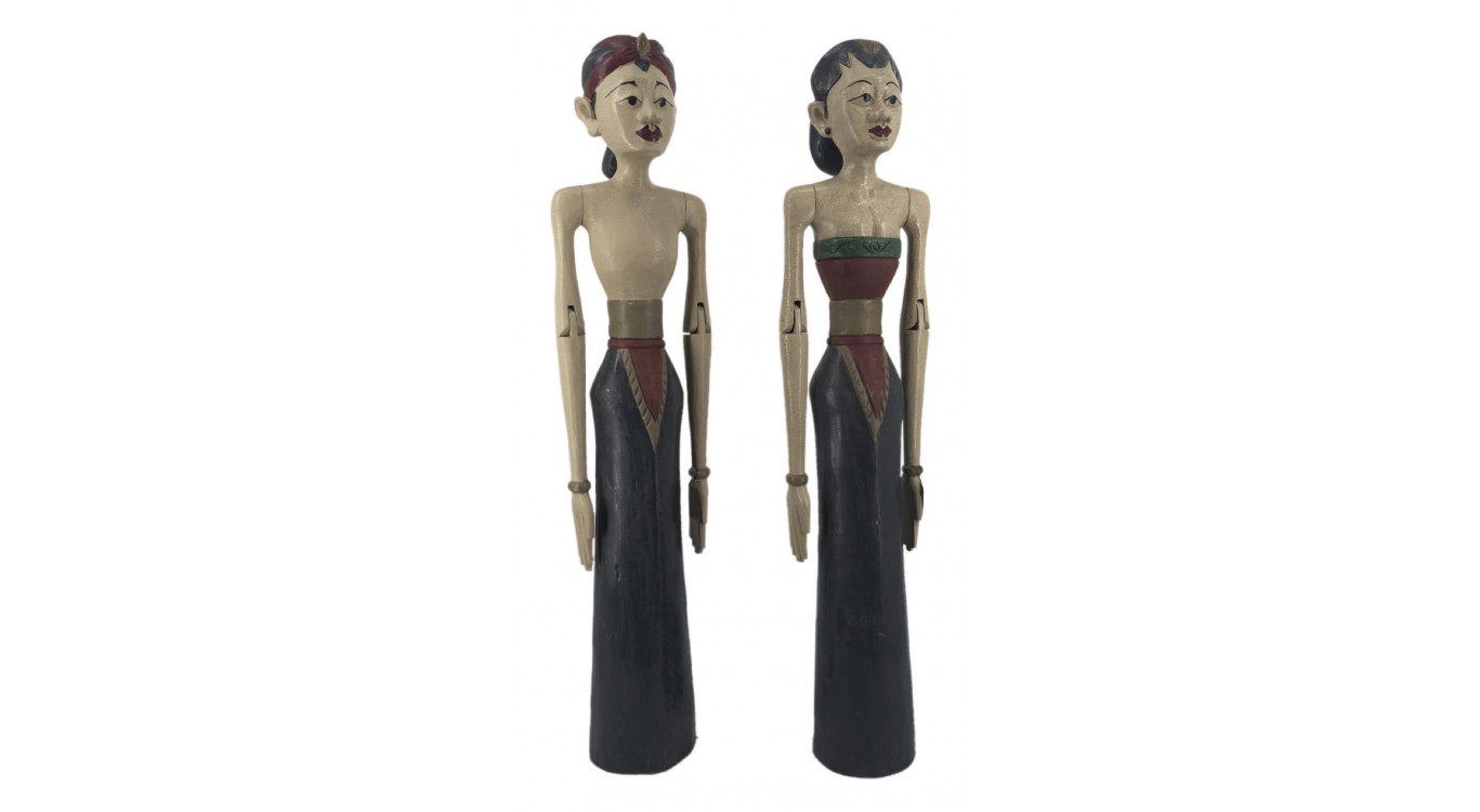 Lots de 2 Statue Bois Noir 25x18x100cm