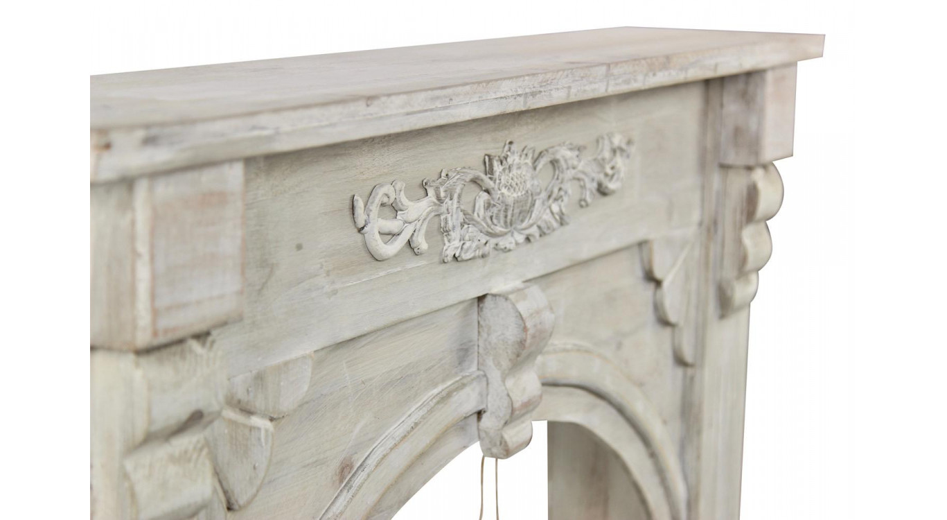 Rahmen Mantel Kamin Holz Cerusé Weiß 106x21x100cm
