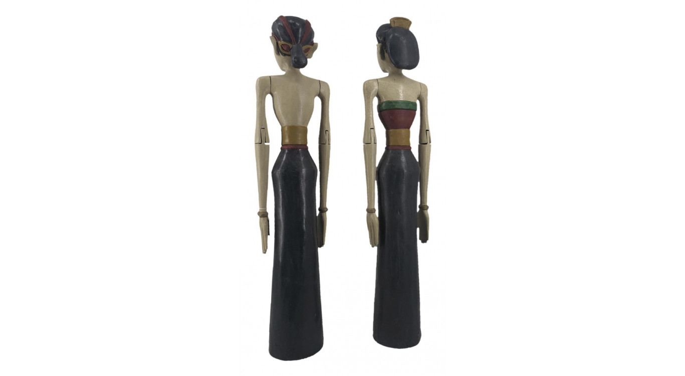 Lots de 2 Statue Bois Noir 25x18x100cm
