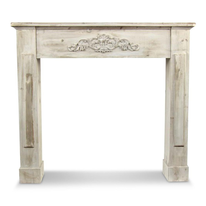 Encadrement Manteau Cheminée Bois Cerusé Blanc 109.5x23x98cm