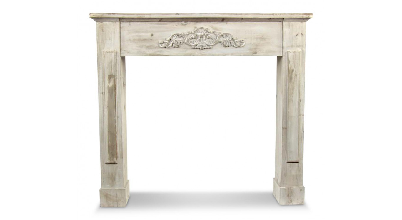 Encadrement Manteau Cheminée Bois Cerusé Blanc 109.5x23x98cm