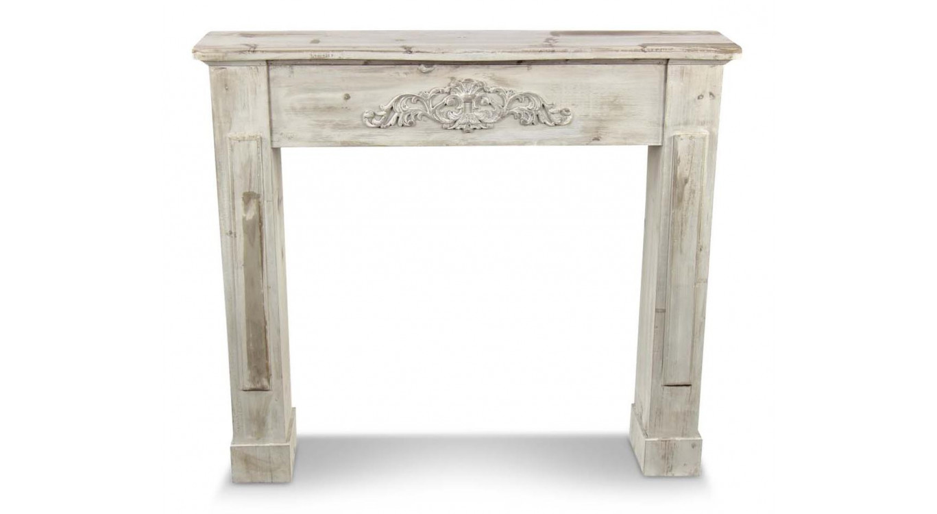 Encadrement Manteau Cheminée Bois Cerusé Blanc 109.5x23x98cm