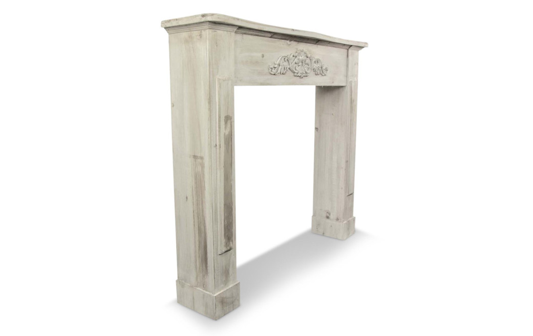 Encadrement Manteau Cheminée Bois Cerusé Blanc 109.5x23x98cm