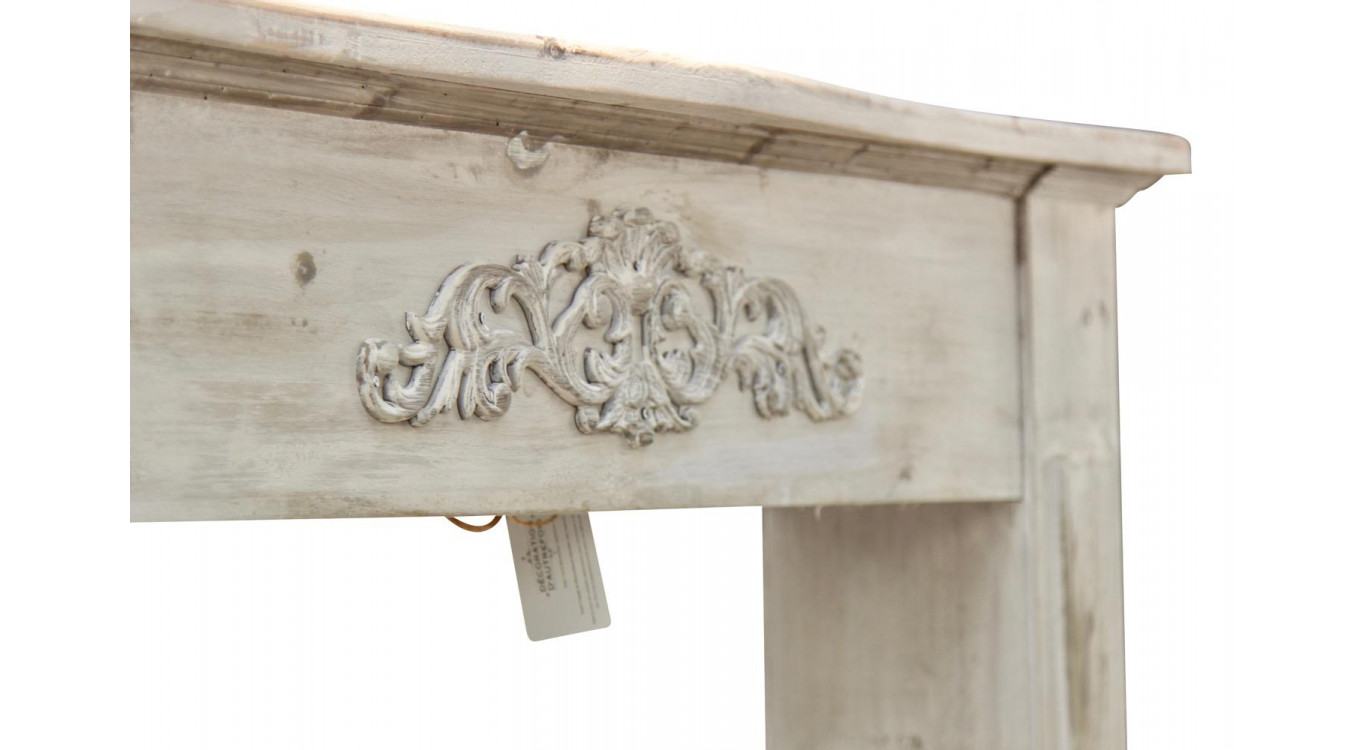 Encadrement Manteau Cheminée Bois Cerusé Blanc 109.5x23x98cm