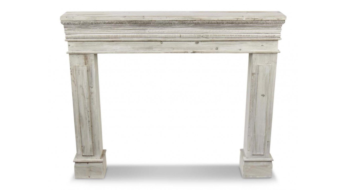 Einfassung Mantel Kamin Holz Cerusé Weiß 120x17x98.5cm