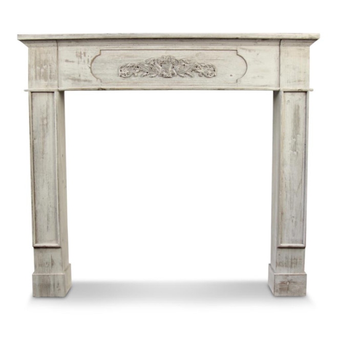 Encadrement Manteau Cheminée Bois Cerusé Blanc 112.5x19x102cm